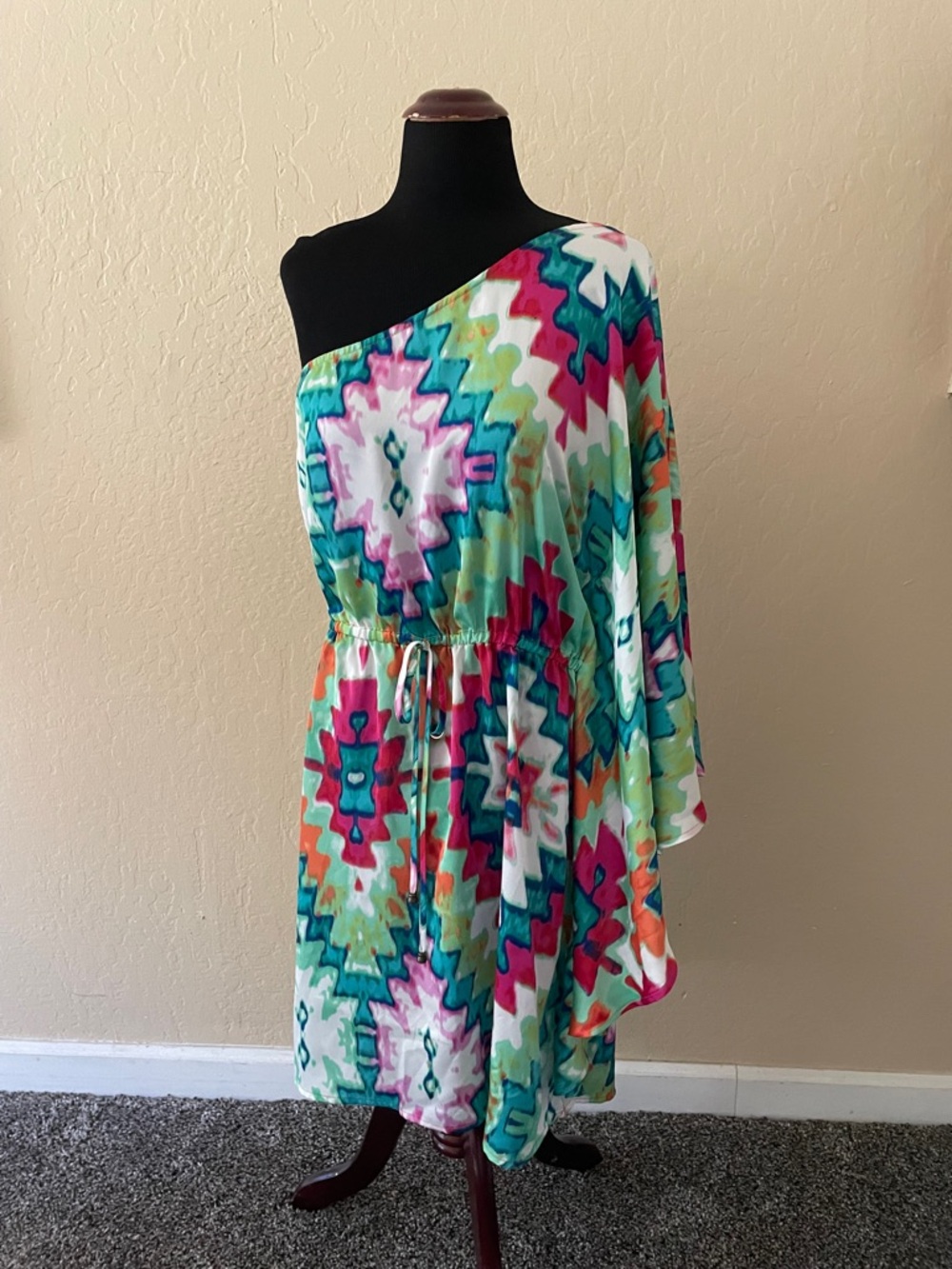 Laundry by Design Multicolor One-Shoulder Dress — Teal, Green, Pink, Orange
